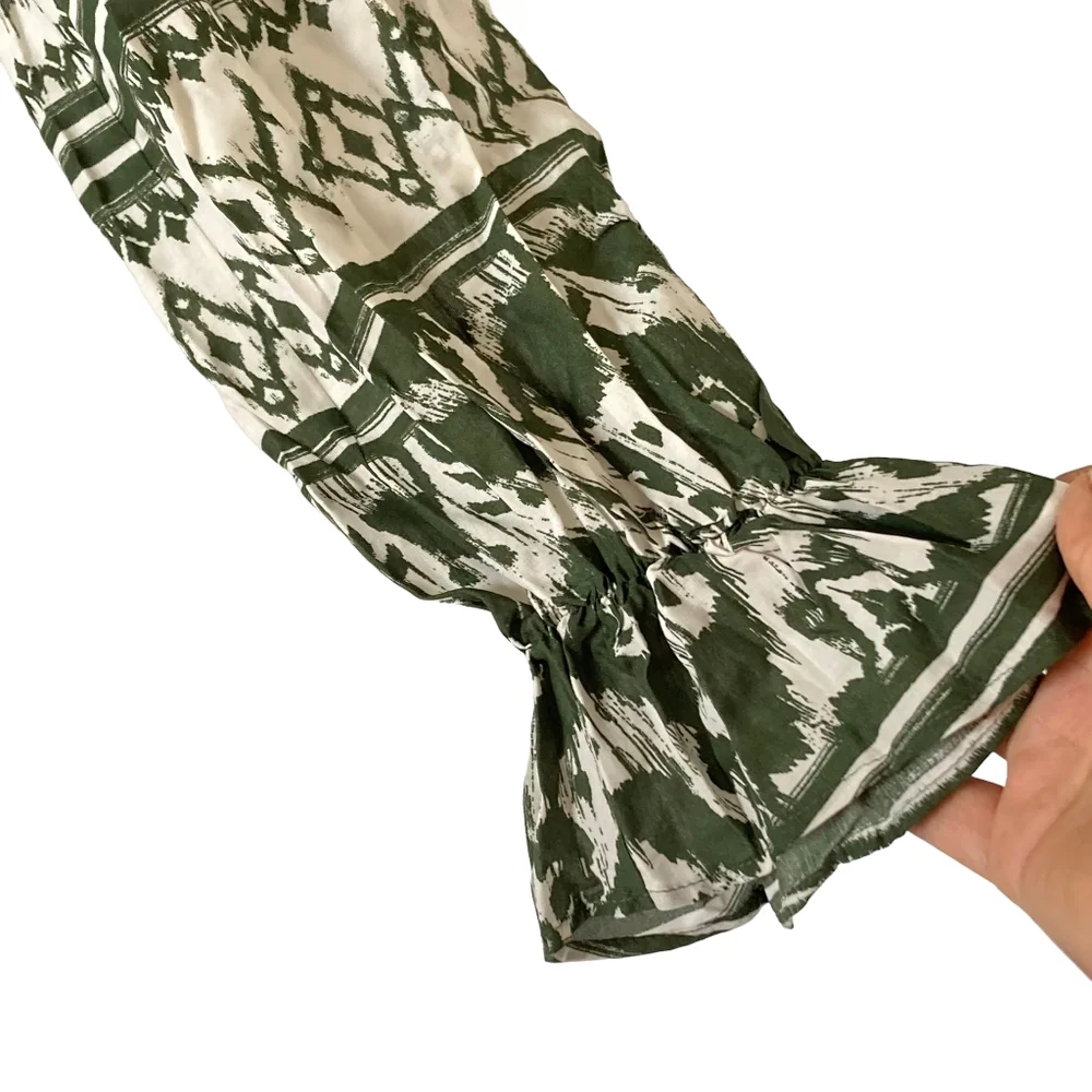 BNWT F&F Olive Green Aztec Pattern Lightweight Grandad Collared Blouse Size 14 - Picture 3 of 13